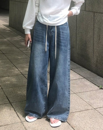 Fend Strap Wide Denim Pants